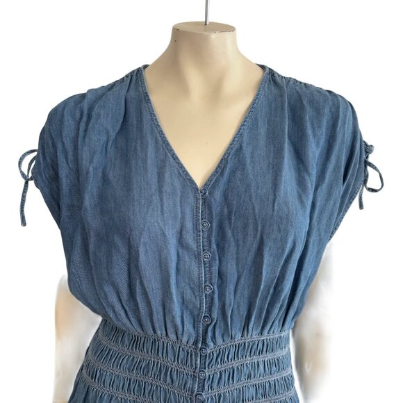 LEVI'S Betty Button Front Midi Dress in Blue Chambray SZ XL - Picture 3 of 12